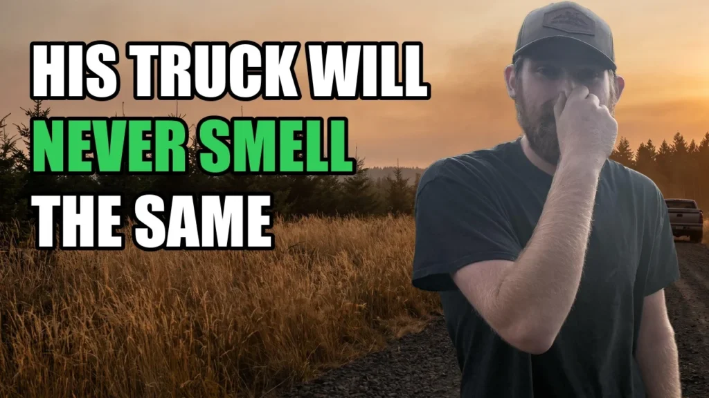 Hunter pinching his nose next to a truck after opening weekend deer camp in the Oregon Cascades, Road Hunter Podcast Episode 42 thumbnail